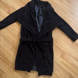 White Fox Black Belted Coat Trench Size XS